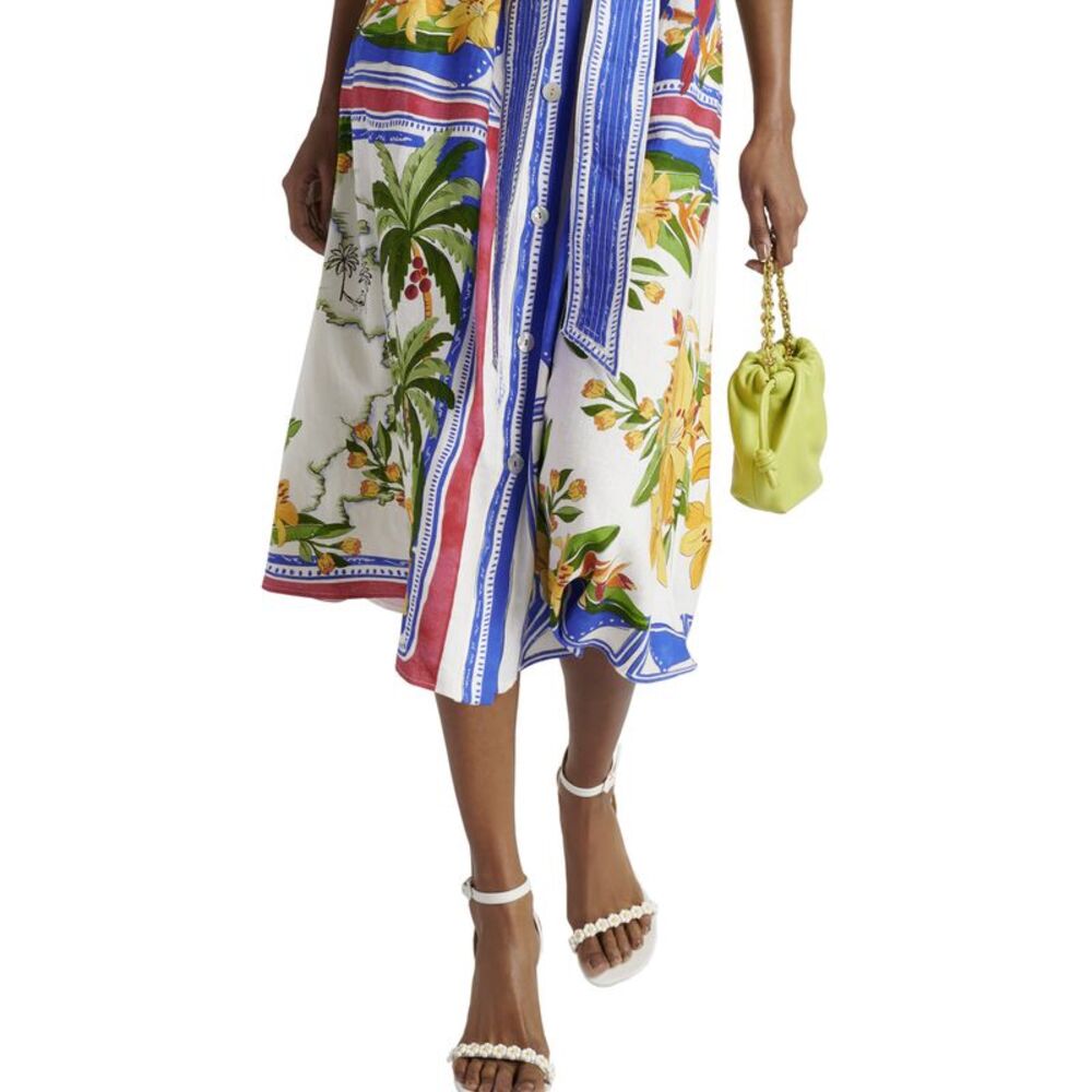 Farm Rio Womens Dress Tropical Destination Midi Dress XXS Off-White - NWT $280 - Picture 5 of 6